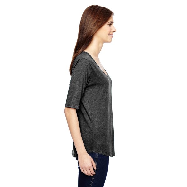 Anvil Women s Heather Dark Grey Triblend Deep Scoop Half-Sleeve T-Shirt Online - Image 3