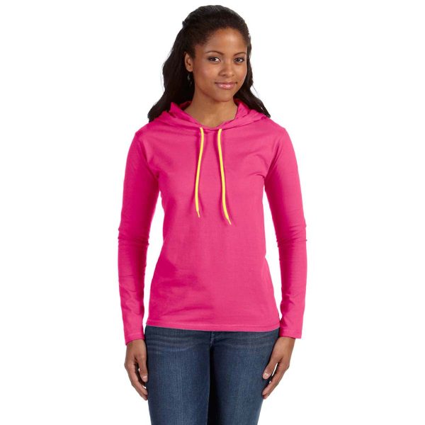 Anvil Women s Heather Pink Neon Yellow Long-Sleeve Hooded T-Shirt Sale